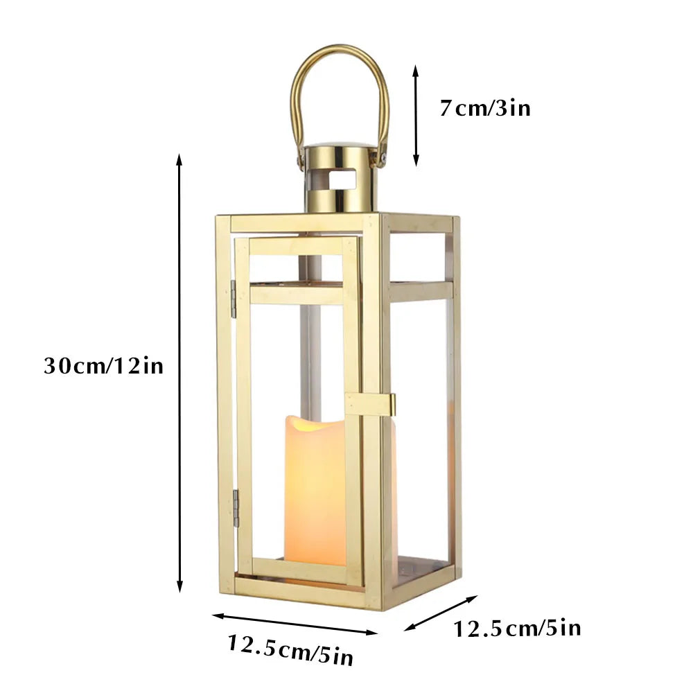 Stainless Steel Candle Holder Lantern
Gold Hanging  Metal Candlestick Light 
for Indoor -  Outdoor ,  Weddings, Parties, Home Decor
