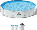 JOYFY Round Above Ground Pool 12ft/10ft/15ft Outdoor Round Frame 
 Set for Kids Adults with Filter Pump