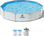 JOYFY Round Above Ground Pool 12ft/10ft/15ft Outdoor Round Frame 
 Set for Kids Adults with Filter Pump