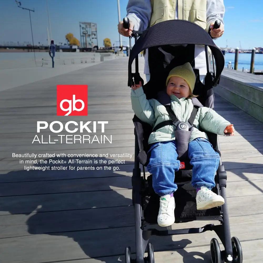 All-Terrain, Ultra Compact Lightweight Travel Stroller with Canopy and Reclining Seat in Velvet Black