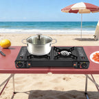 2 Burners-- Portable Camping Stove,     2.5KW Auto Ignition
Butane/LPG Gas  w/Baking Tray+Carrying Case for RV Outdoor Picnic BBQ