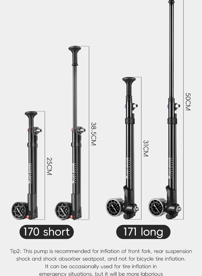 WEST BIKING 400PSI Bicycle Air Pump
 High Pressure MTB Front, Rear Suspension Pressure Gauge Schrader Valve