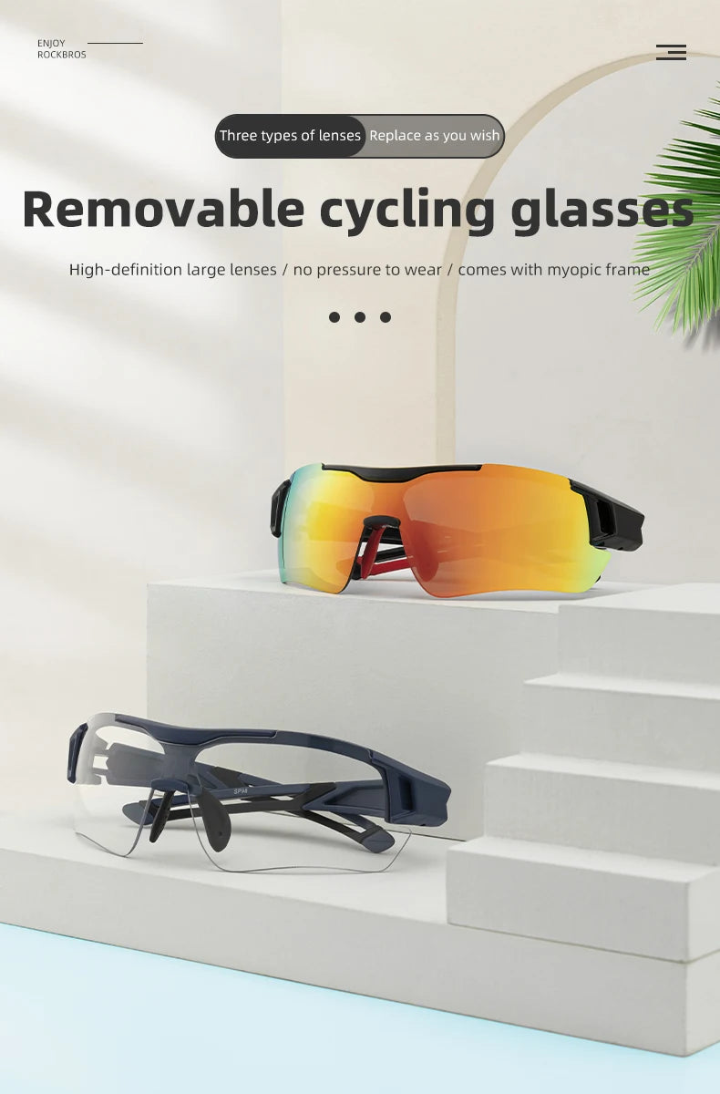 ROCKBROS 3 Lens Bicycle Glasses Adjustable Polarized Bicycle Sunglasses Eyewear Men Women Sports MTB Road Cycling Glasses