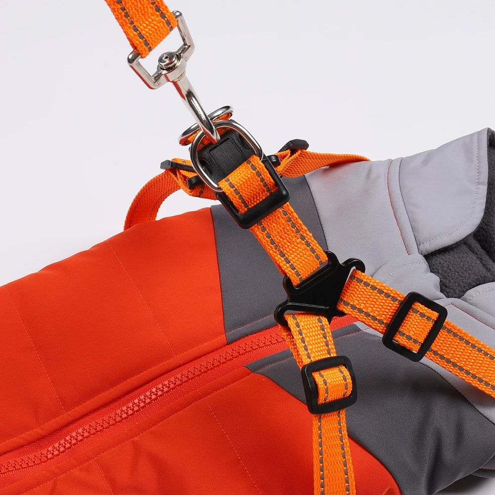 Waterproof Winter Dog Coat With Warm Fleece Lining Adjustable Buckle And Double D-Ring Harness For Small Medium And Large Dogs