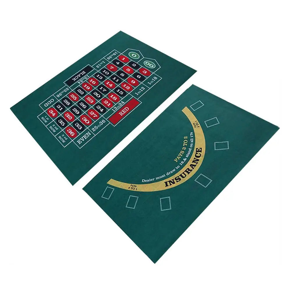 Double-sided Poker Layout Mat Blackjack and Texas Holdem Available Table Mat Craps and Roulette Table Felt Green Fabric Mat