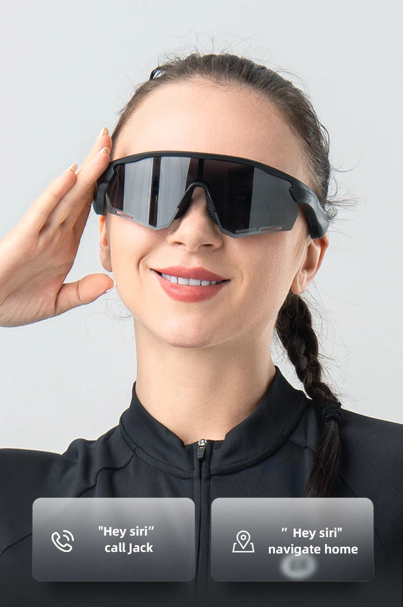 ROCKBROS Cycling Glasses Wireless Bluetooth 5.2 Polarized Sunglasses Headset Telephone Driving MP3 Riding Eyewear UV400 Goggles