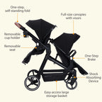 Double Stroller Track 
Tandem Stroller for Infant and Toddler,
 Foldable Pushchair Bassinet Pram, Multi-Position Reversible