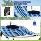 Tangkula Double Hammock with Stand, 
2 Person 12Ft Steel  with Cotton Hammock,
Pillow, Cup Holder, Carry Bag, Indoor