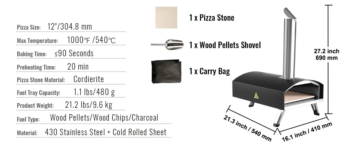 Succebuy 12inch Outdoor Oven Charcoal Fired ,Portable 
Stainless Steel Grill&Pizza 
Waterproof for Backyard Camping