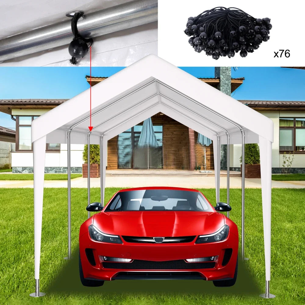 12x20ft Carport Replacement Canopy Cover, Protected Tarp with 76 Elastic Buckles Suit for Garage Shelter, Frame is Not Included