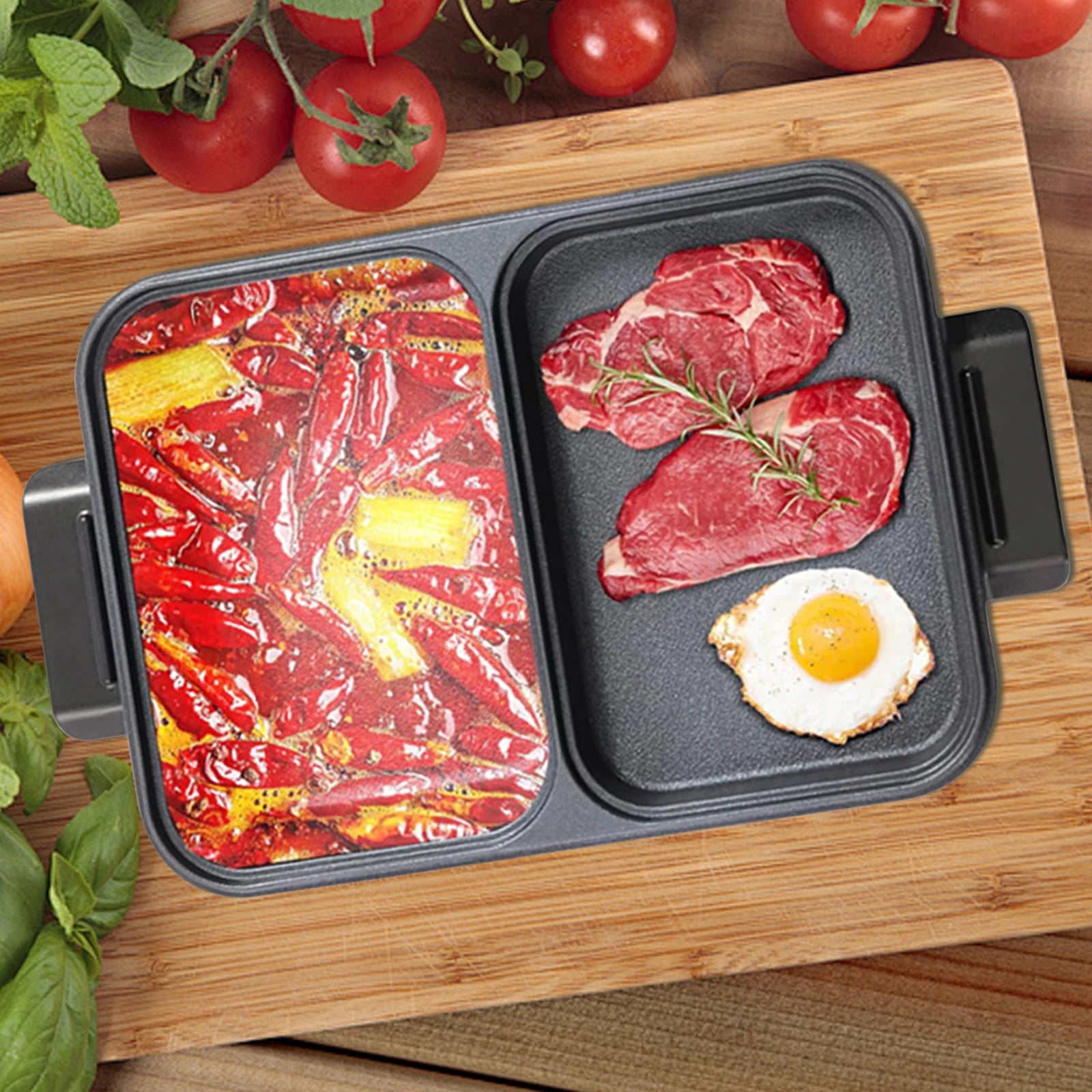 Hot Pot Electric Grill .   2 In 1 Indoor,  Non-Stick Electric Pot & Griddle.
For Bbq,Steaks,Independent Dual Temperature Control 1200W