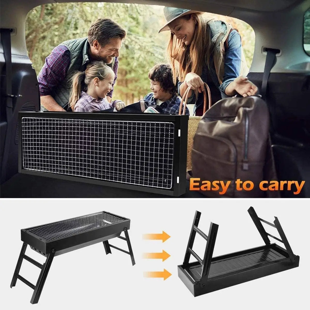 Portable Charcoal Grill 24"x13"x9", 
Lightweight Folding BBQ for Camping, Hiking, Picnics & Travel