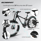 26 inch Mountain Bike, Full-Suspension 21 Speeds Drivetrain with Disc-Brake MTB Bicycle, 4" Fat tire Bike for Men or Women.