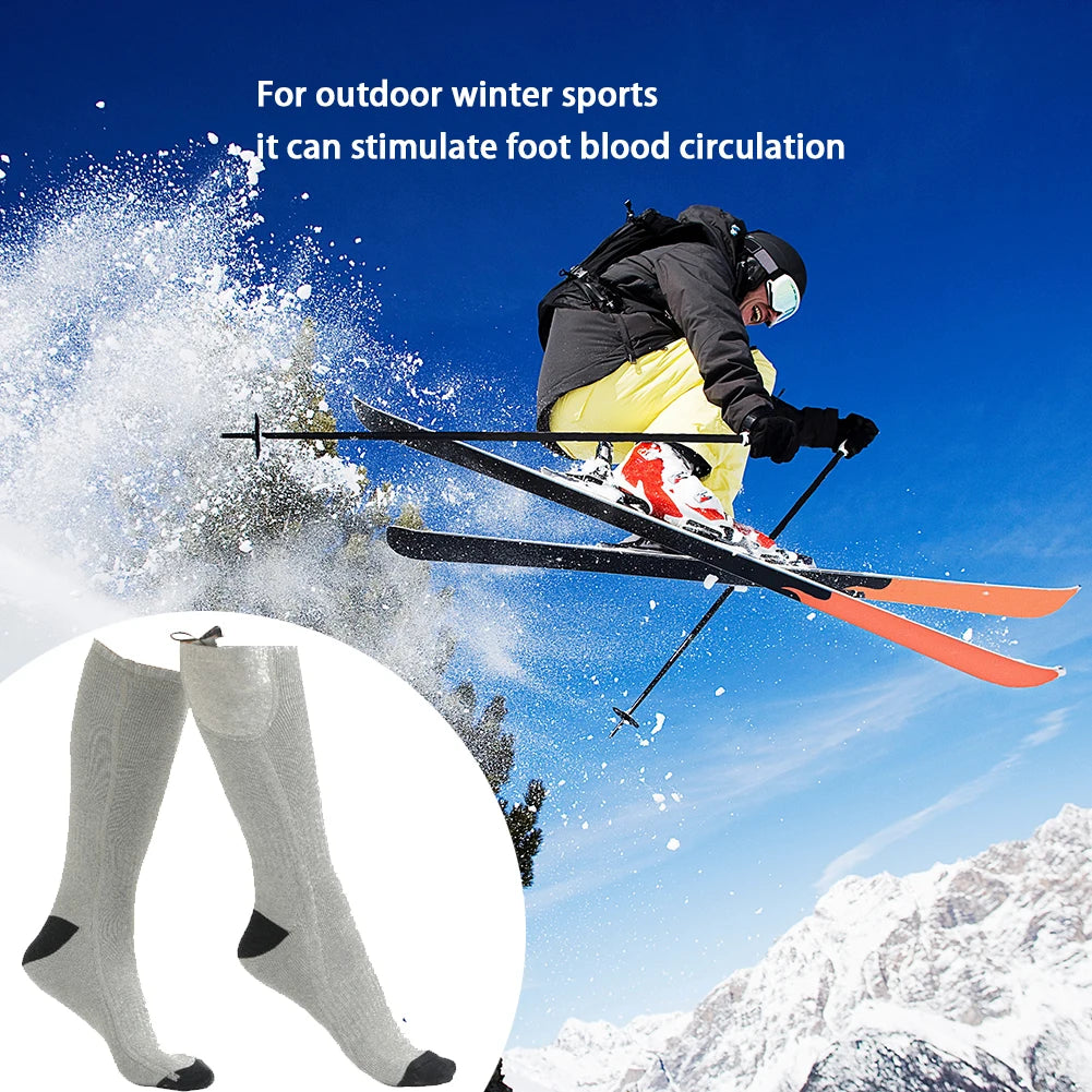 1Pair Winter Heated Socks Anti Slip 
Battery Powered 
Cold-Proof  Heating Warm Long Socks For Outdoor Skiing Hiking