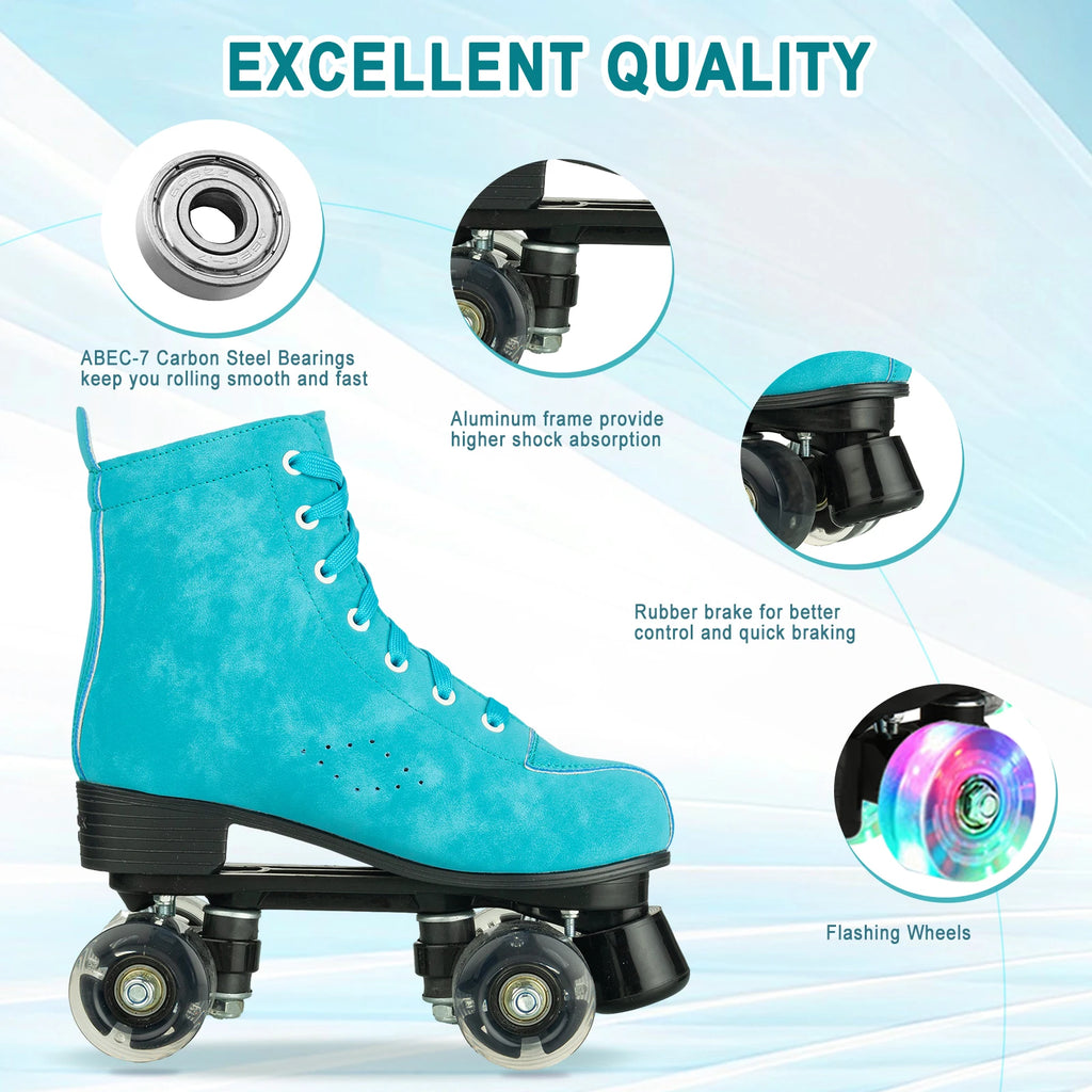 Size 35-45 Double Row Roller Skates 4 Wheels Flashing Skate Shoes For Women Girls Adult Outdoor Skating Training Quad Sneakers