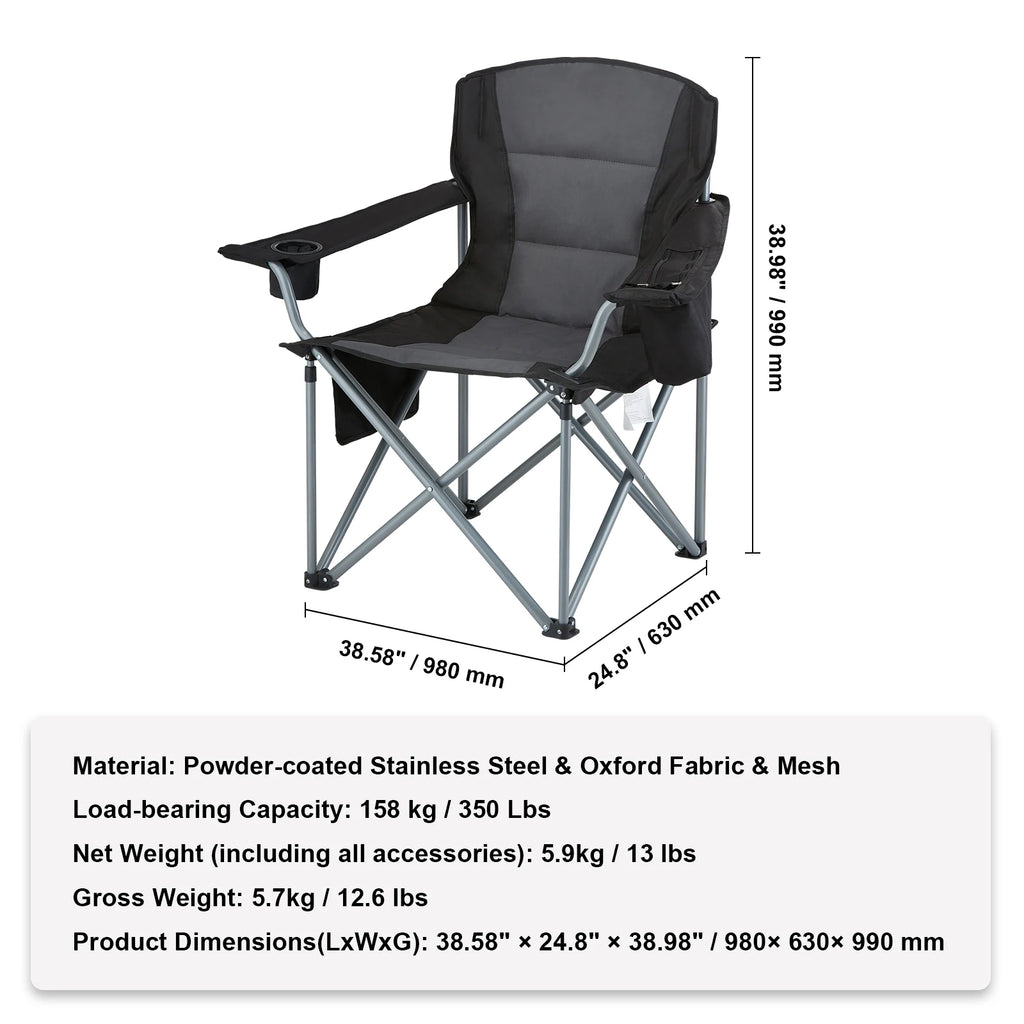 SucceBuy Camping Folding Chair for Adults  
Portable Quad Lumbar Back , Padded Arm  with Side Pockets for Beach, Lawn, Picnic