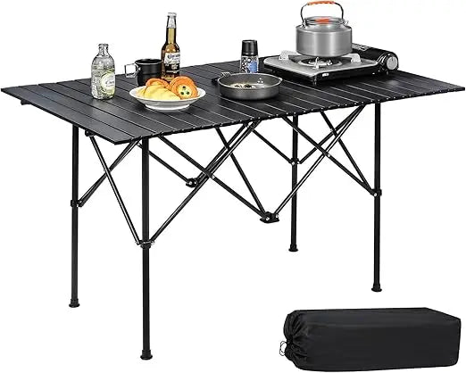 Roll Up Camping Tables That Folds Up, 
Lightweight,  Portable  ,Compact ,  Metal Camp Table for Grill Outdoor Picnic, Black Long