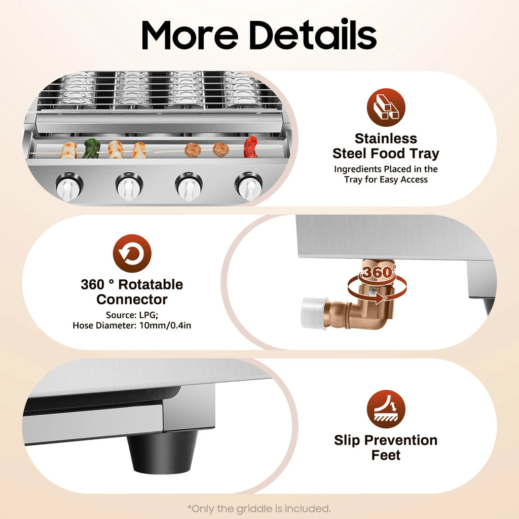 4 Burners , BBQ Propane Gas Grill.
Removable Smokeless Barbecue Grill
Portable for Outdoor Patio Garden