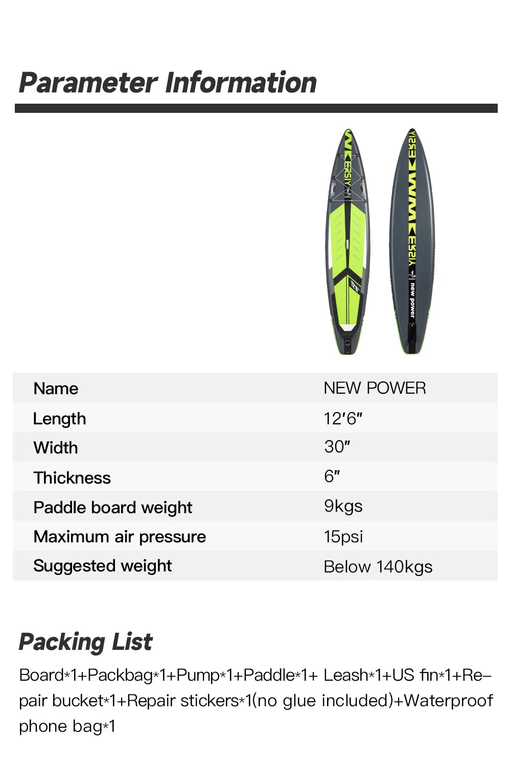 12'6 SUP inflatable paddle board 30" width for racing paddling solo stand up paddle board