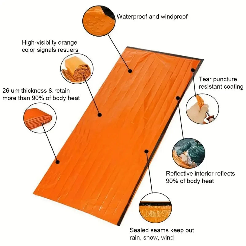 Compact & Lightweight Emergency Thermal Sleeping Bag -
Waterproof, Mylar - Enhanced for Outdoor Camping, EDC & First Aid Rescue