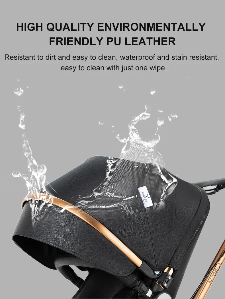PU Leather Baby Stroller 2 in 1 Travel System 
High Landscape Portable Baby Pram
Newborns Aluminum Frame Baby Carriage