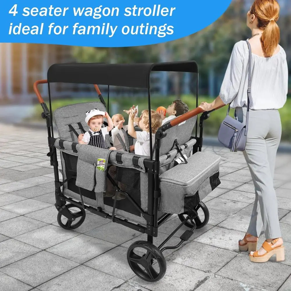 All-Terrain 4-Child Wagon Stroller
 with Removable 5-Point Harness and Storage Organizer, 
Suitable for Outdoor Activities