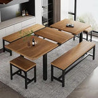 5-Piece Dining / kitchen Table Set for 4-8 People, 
Extendable  with 2 Benches and 2 Square Stools, Mid-Century