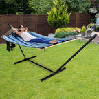 Tangkula Double Hammock with Stand, 
2 Person 12Ft Steel  with Cotton Hammock,
Pillow, Cup Holder, Carry Bag, Indoor