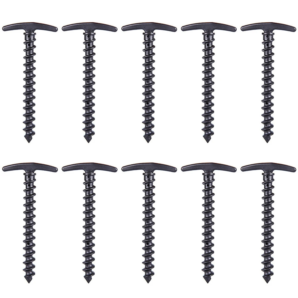 10pcs/set Windproof Fixed Ground Nails Camping Peg Screw Stakes Hiking Tent Pins for Mountaineering Fishing 14.5x7cm