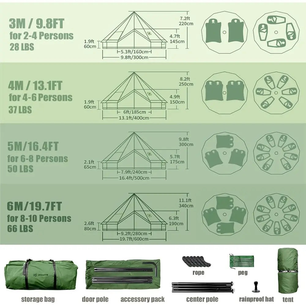 Family Outdoor Canvas Bell Yurt 
Tent with Stove Jack, 
Waterproof Luxury         4 Season Cotton for Camping, Hunting, Parties