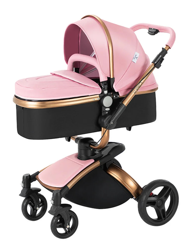 PU Leather Baby Stroller 2 in 1 Travel System 
High Landscape Portable Baby Pram
Newborns Aluminum Frame Baby Carriage