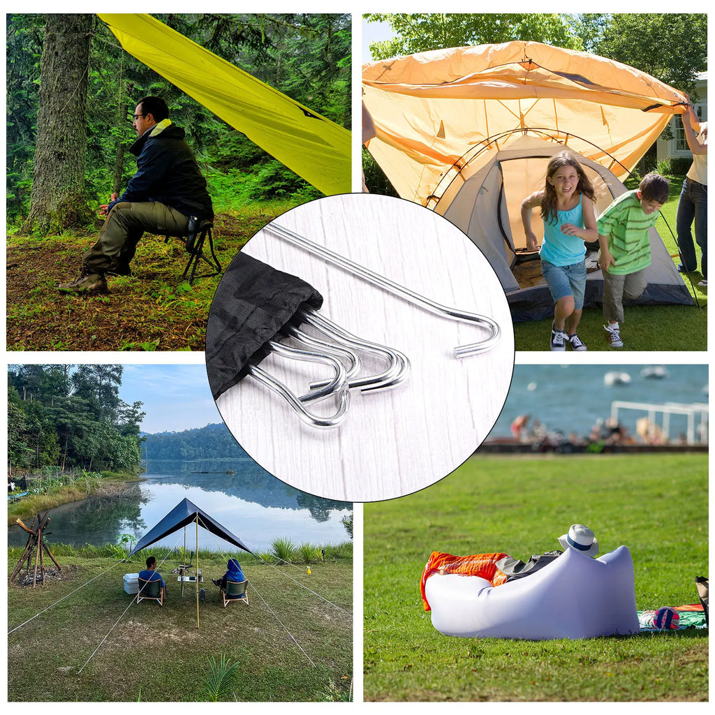 Tent Stakes Aluminum with Hook Kit, 6Pcs 18.3cm/7.2" Ground Pegs and Storage Bag for Outdoor Camping Canopy Tarp 1 Set