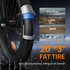 URLIFE 1000W E20 Electric Bike | 48V 13Ah Removable Battery, 
20MPH, 20''X3" Fat Tire, 7-Speed
 with Dual Disc Brake