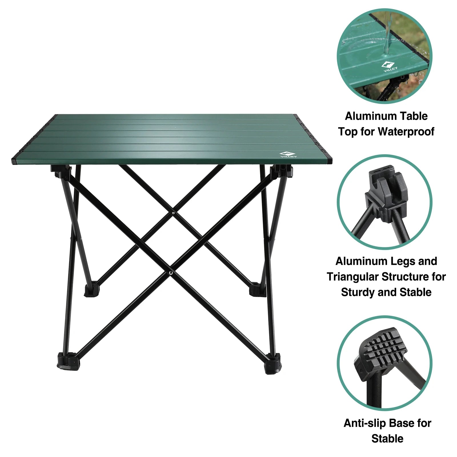 VILLEY Portable Camping Side Table,
Ultralight Aluminum Folding with Carry Bag
 for Outdoor Cooking, Picnic, Camp