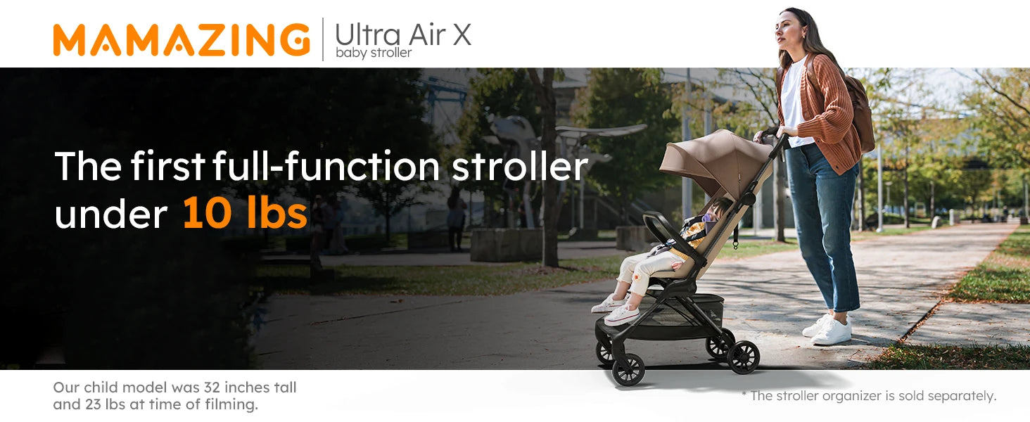 MAMAZING Ultra Air X Lightweight Travel Stroller 
9.9lbs Carbon Fiber with UPF50+ Waterproof Fabric (BROWN)