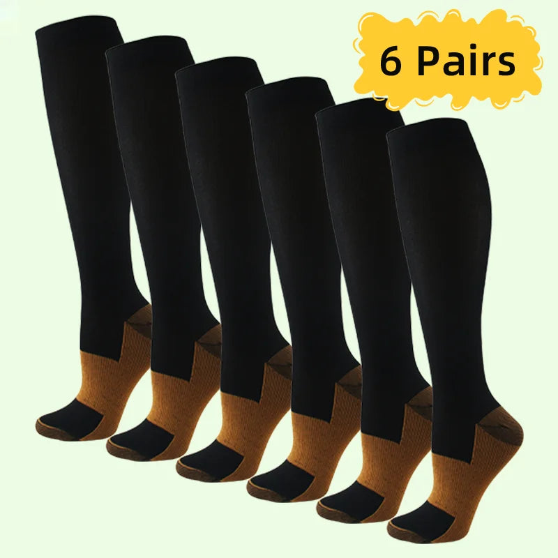 6 pairs copper fiber compression socks 
for men and women for;
 running ,and traveling for nurses and pregnant women mid-calf design