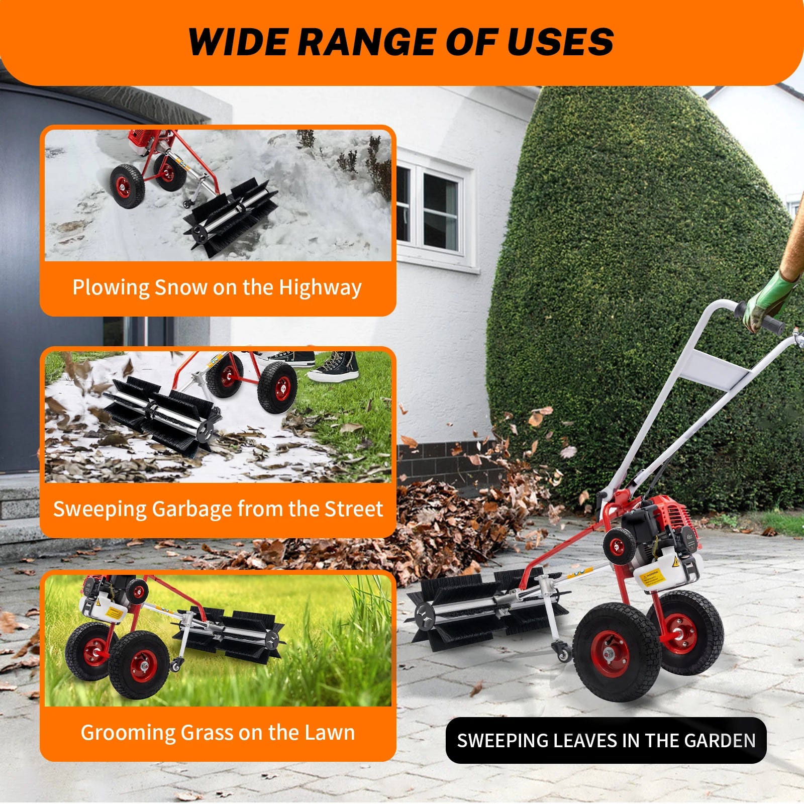 Hand Push Sweeper 43CC 
Artificial Turf Sweeping 
Brushes Rake For Grass 2-Stroke Gasoline Engine