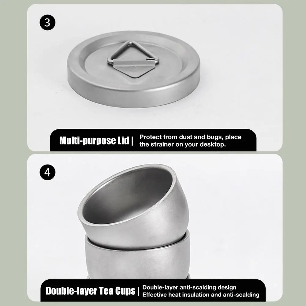 Camping Tableware Set 
Lightweight Titanium Coffee Pot Tea Kettle
 Outdoor Camping Kettle Set 3 Cups Tea Set For Hiking Picnic
