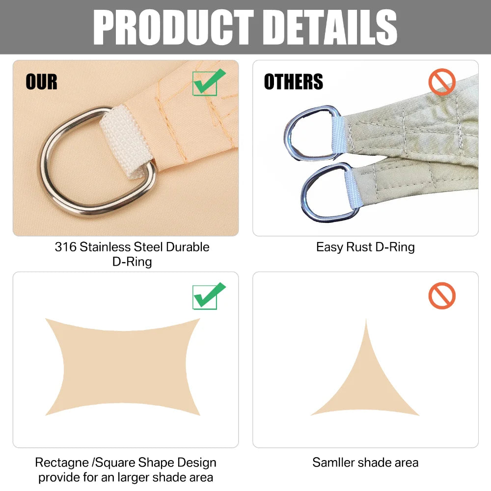 Sun Shade Sail Outdoor Canopy 6/5/4/3M UV Block Shade Cloth Sunscreen Awning with Free Ropes for Garden Patio Pool Cover Shelter