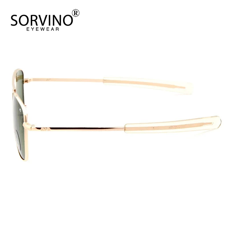Retro Green AO Pilot Sunglasses 
Luxury Brand Designer Male,   American Army Military Optical Glass Lens Shades Eyewear