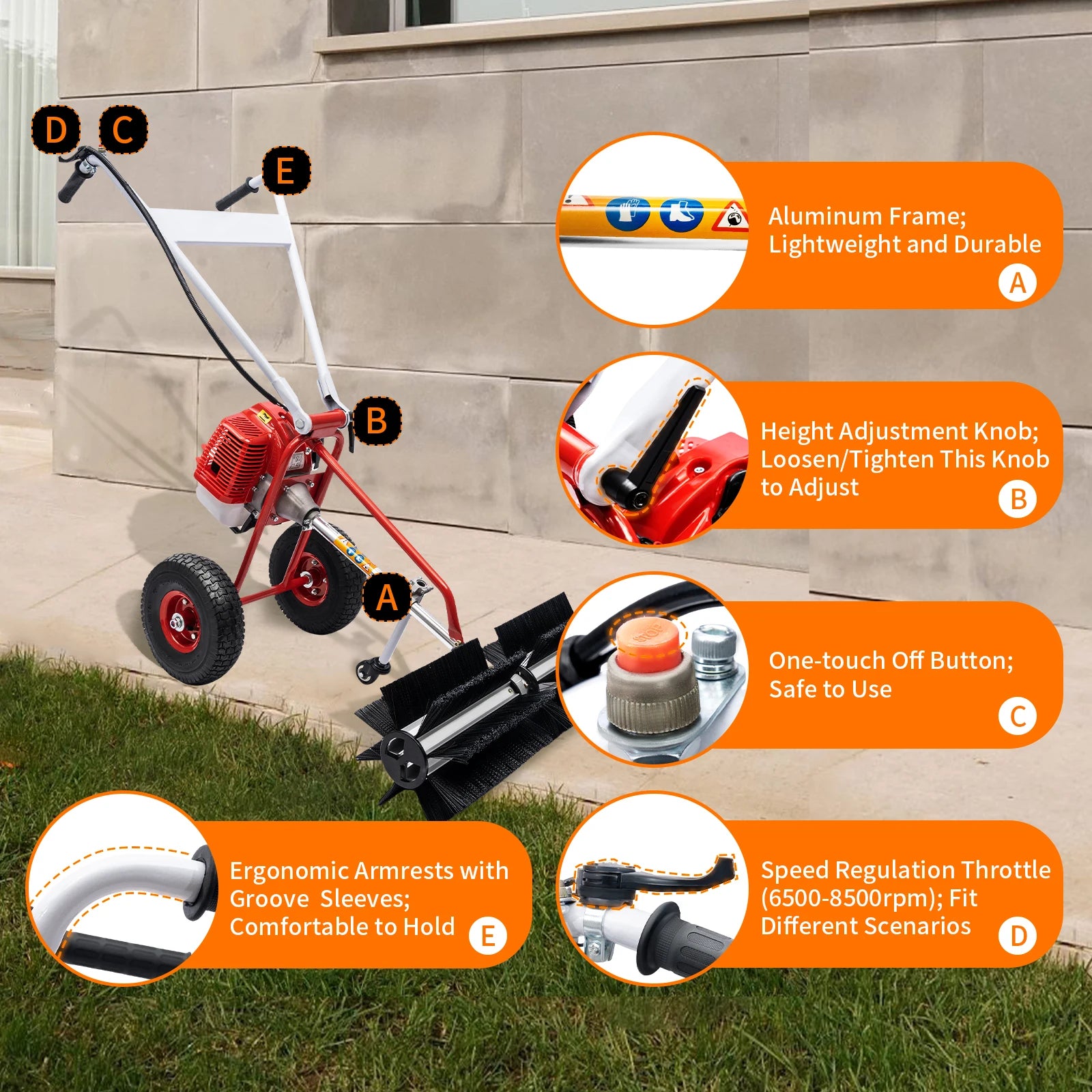 Hand Push Sweeper 43CC 
Artificial Turf Sweeping 
Brushes Rake For Grass 2-Stroke Gasoline Engine