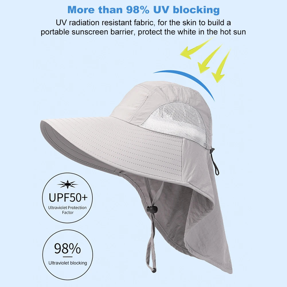 Summer 12CM Large Brim Sun Hat . 
Men Women Breathable Fishing Cap
Sun UV Protection Mesh Fisherman Hiking, Beach
