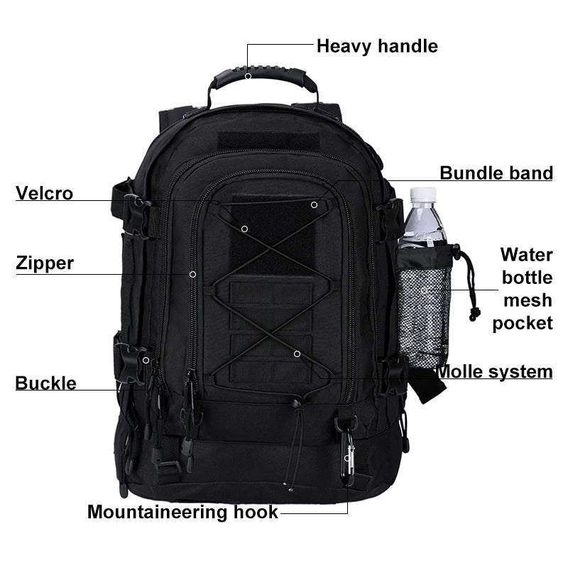 60L Military Tactical Backpack Army Molle Assault Rucksack