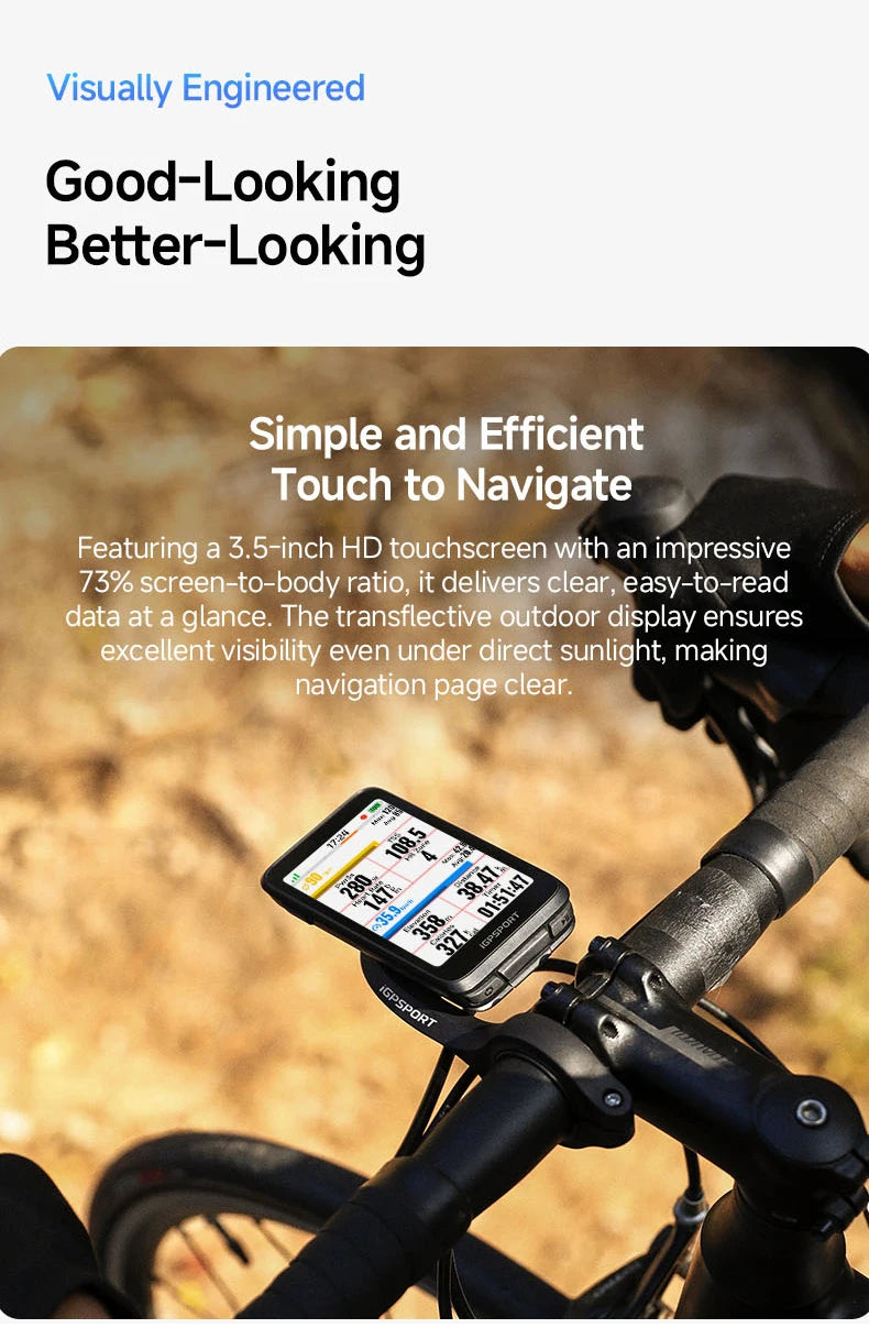 iGPSPORT Bicycle GPS Computer BiNavi Touchscreen
Map Navigation 35 Hours Battery Life  Waterproof Route Planning