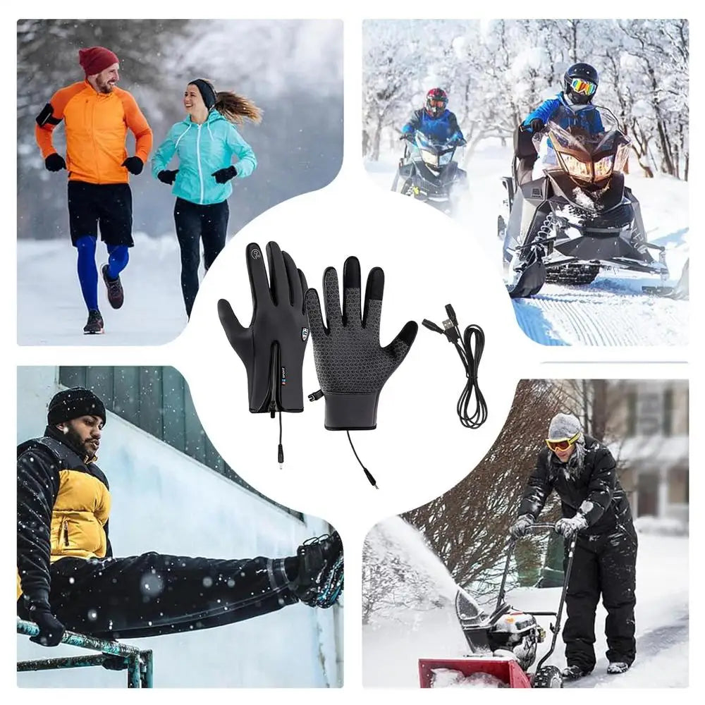 Rechargeable Heated Gloves Rechargeable Hand Warming Gloves Non-Slip Winter Gloves With Zipper Design Ice Fishing Gear For Men