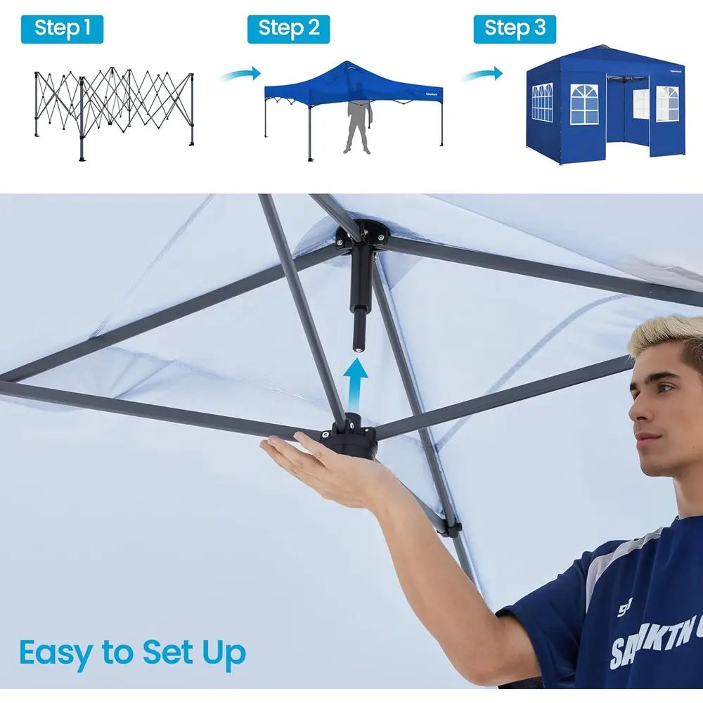 10x10 Heavy-Duty Blue Outdoor Event Tent with 4 Sides, 
One-Push Setup, 
and Roller Bag , for Parties & Weddings & Special Events Fairs, Road Side Shade