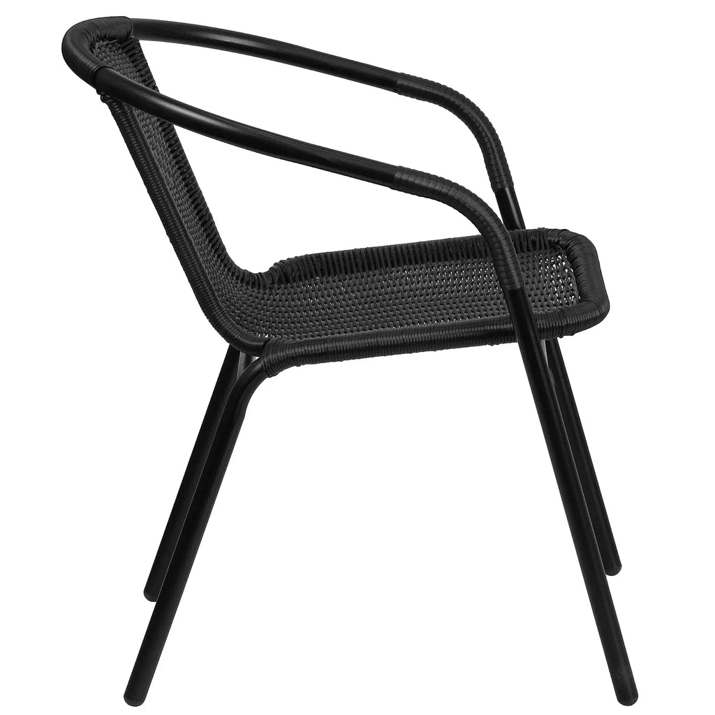Set of 4 Stackable Rattan Chairs .
  Indoor / Outdoor Patio Curved Back, 
 Cross Bracing Black,