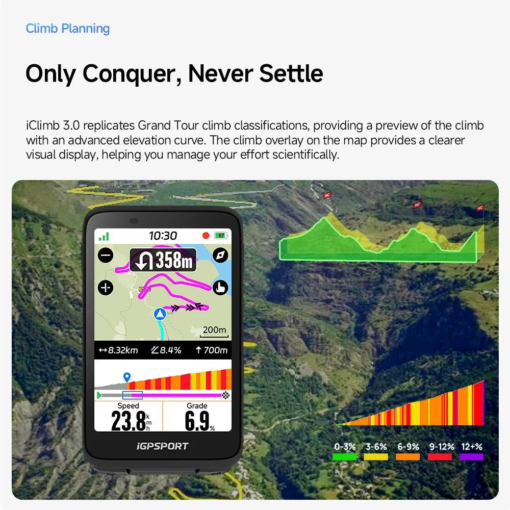 iGPSPORT Bicycle GPS Computer BiNavi Touchscreen
Map Navigation 35 Hours Battery Life  Waterproof Route Planning