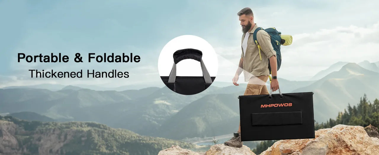 MHPOWOS 400W Portable Solar Panel, 
Lightweight Foldable Solar Panels with an Adjustable Kickstand, 
IP67 Waterproof Solar Charger