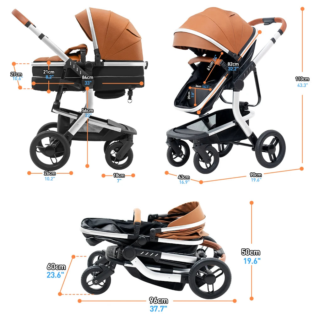 Baby Stroller High-Land scape Baby Carriage 
Adjust Position for Infant Toddler Portable
Folding Pram Reversibale Stroller 2in1